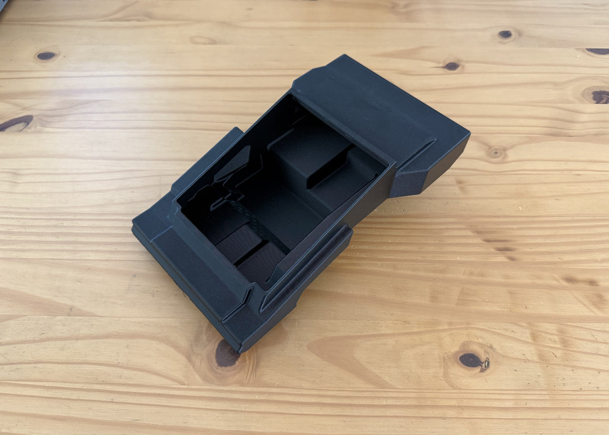 MotoCubby Nomad IV under-seat storage box, angled view